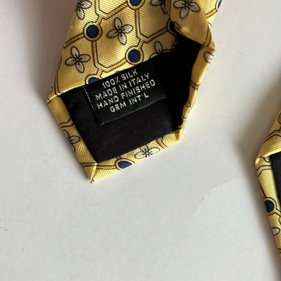Paolo Designed By Paolo Gucci Geometric Yellow Blue 100% Silk Tie Made in Italy - Picture 7 of 8